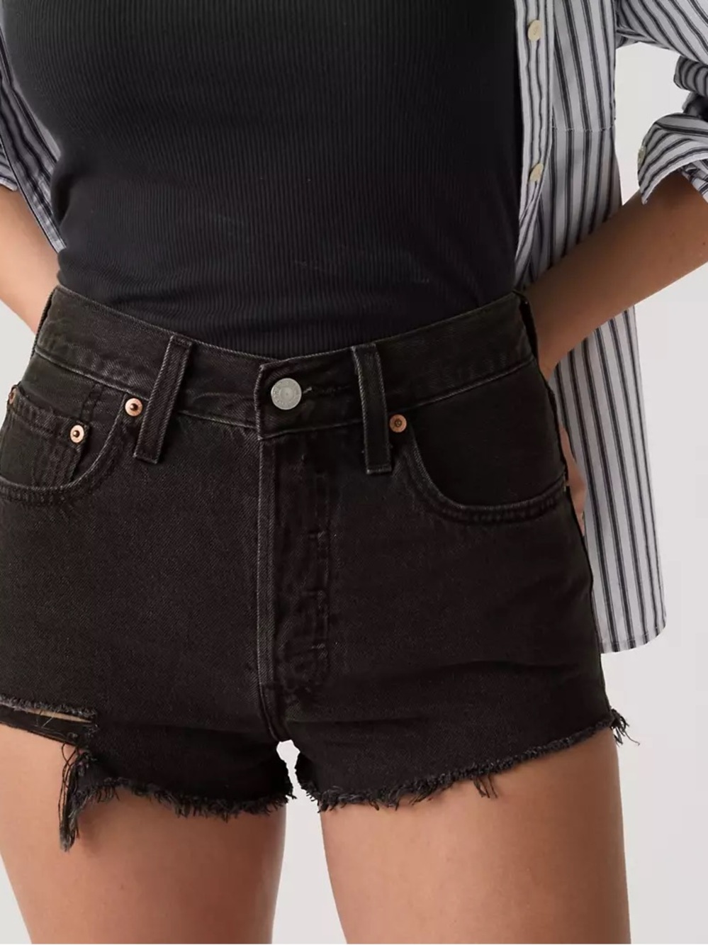 Levi's Black High-Rise Frayed Denim Shorts